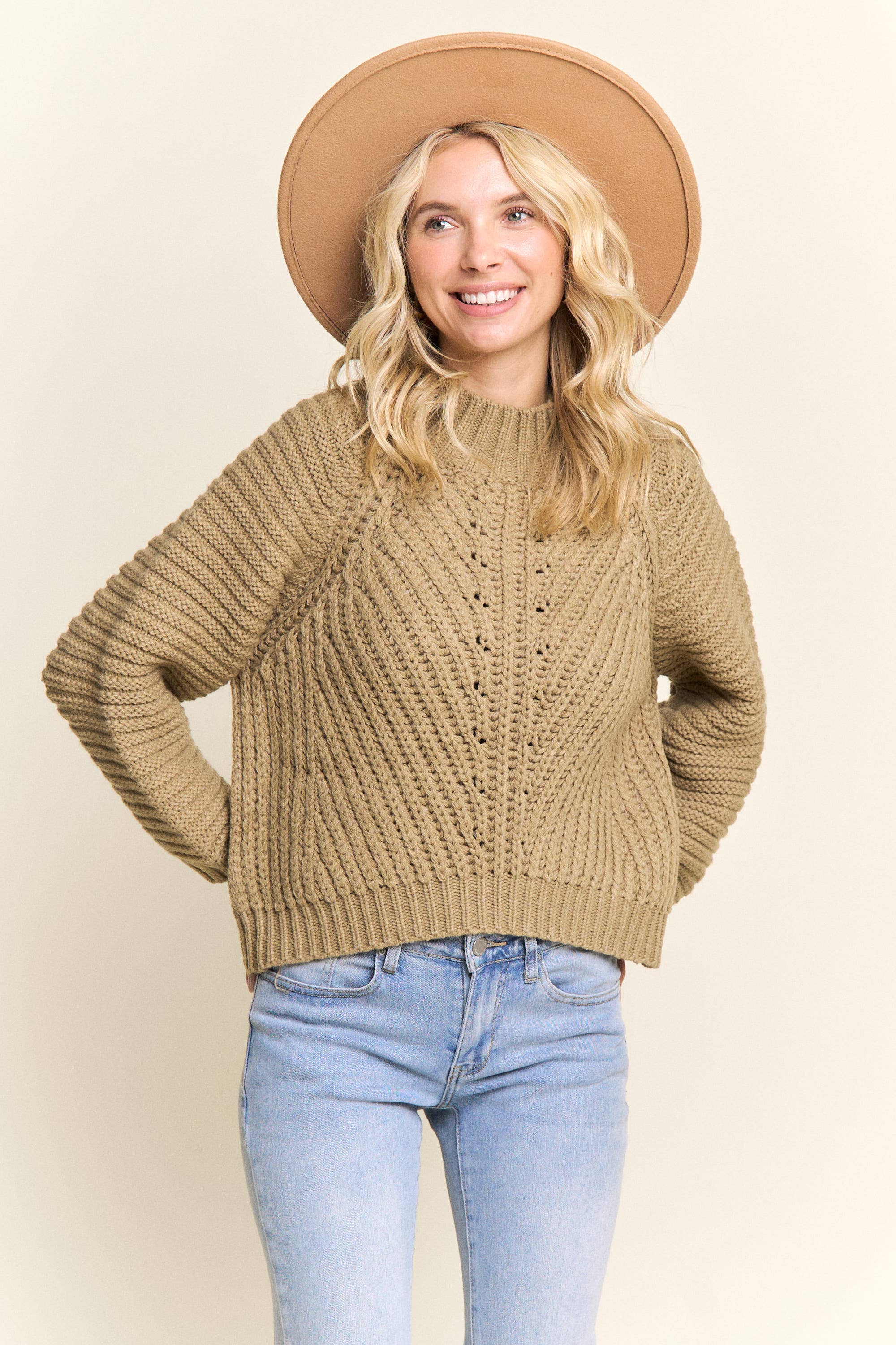 Madelyn - Vente Pull en maille – femme - LESW4173-PULL À COL MONTANT EN MAILLE CÂBLÉE5