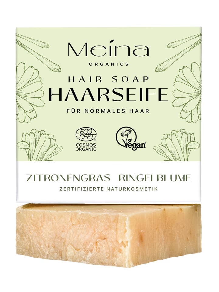 Haarseife mit Zitronengras und Ringelblume für den Großhandel von Meina Organics