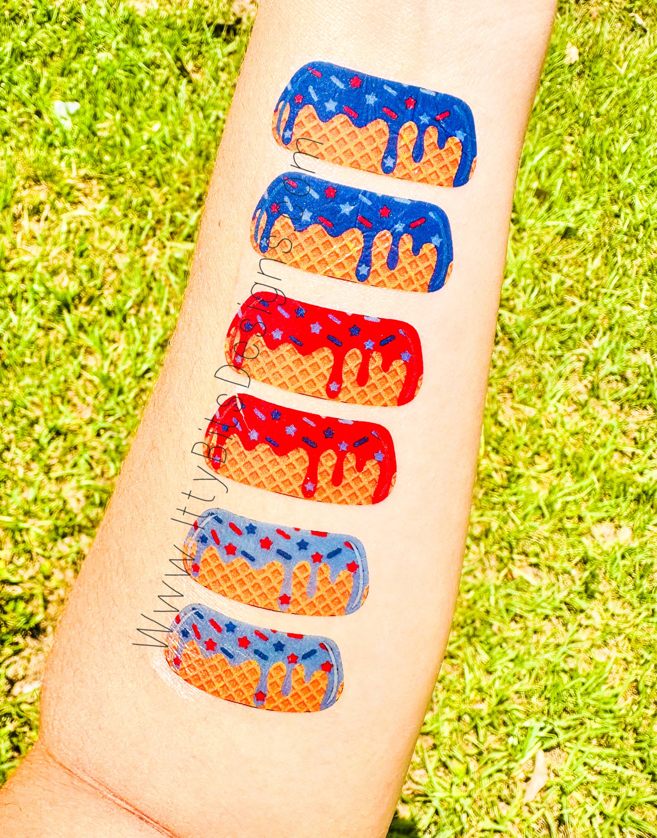 Itty Bits Designs - Wholesale Temporary Tattoo - 4th of July Ice Cream Drip Eye Black Temporary Tattoos 1