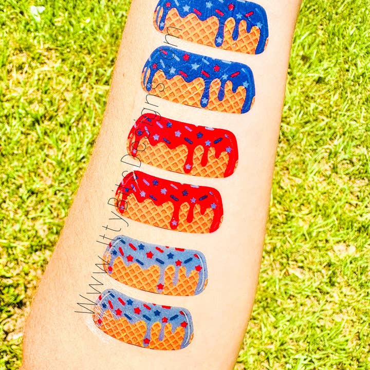 Itty Bits Designs - Wholesale Temporary Tattoo - 4th of July Ice Cream Drip Eye Black Temporary Tattoos 1