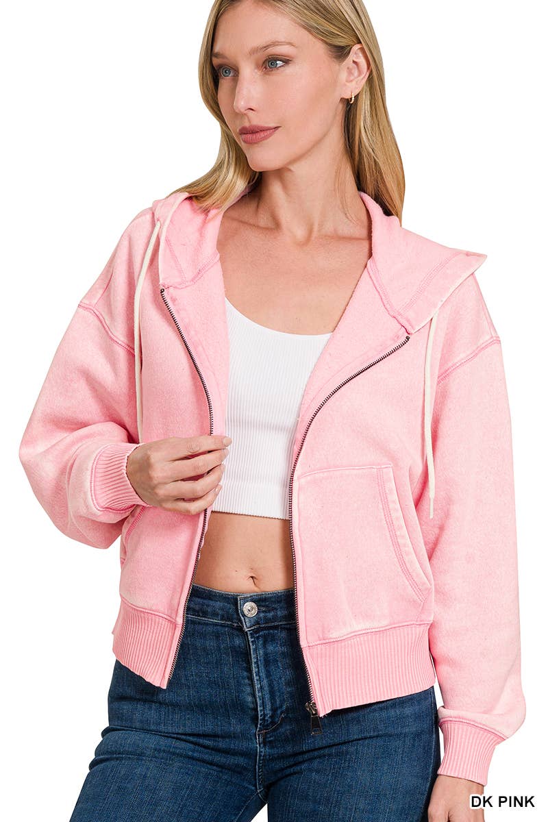 42POPS - Vente Sweat à capuche – femme - ..SI-25313 Sweat à capuche zippé court en molleton délavé à l'acide19