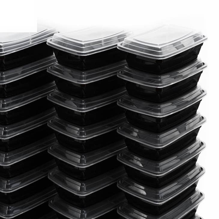  EcoQuality 33oz 3 Compartment Round Meal Prep Containers with  Lids Black, Reusable Bento Box, Food Storage Containers, BPA Free, Stackable