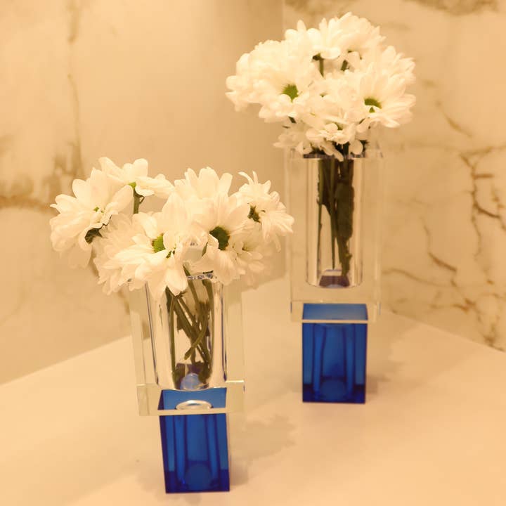 VIVIENCE - Wholesale Vase - Crystal Square Vase with Colored Base