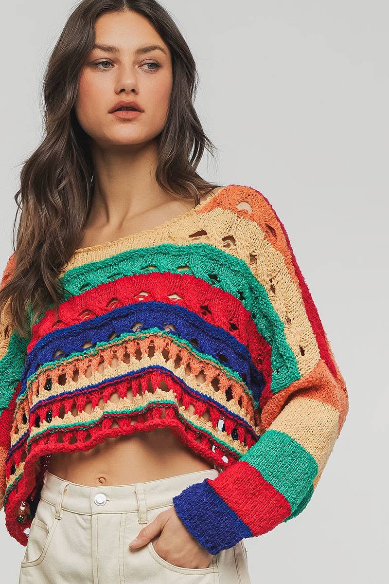 MULITI Pull court en crochet colorblock à nouer dans le dos en vente sur Faire9