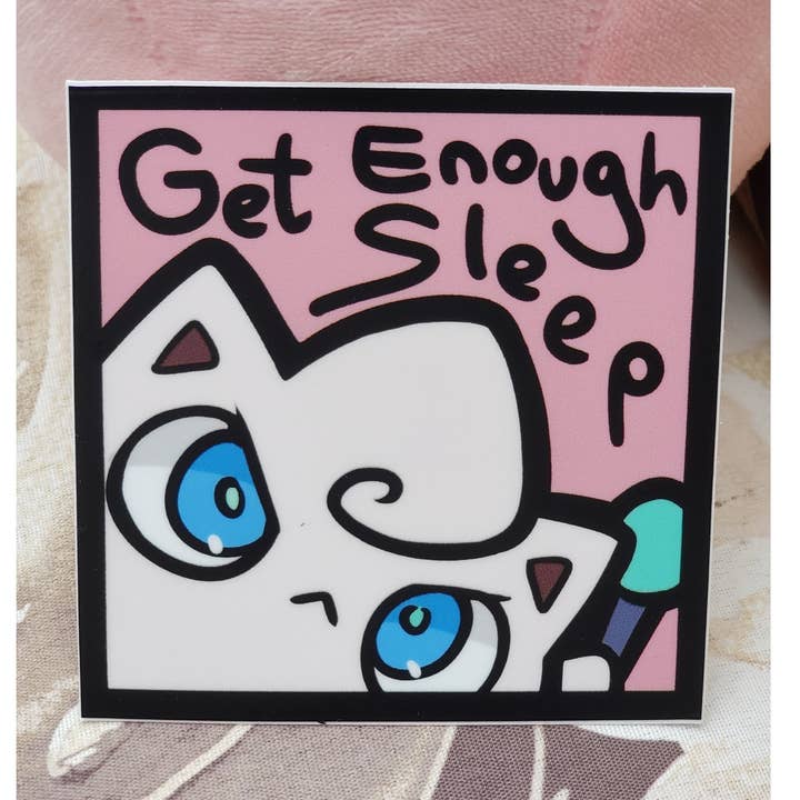 Jigglypuff: Get Enough Sleep 3"x3" Waterproof Vinyl Sticker for wholesale by waifuarts