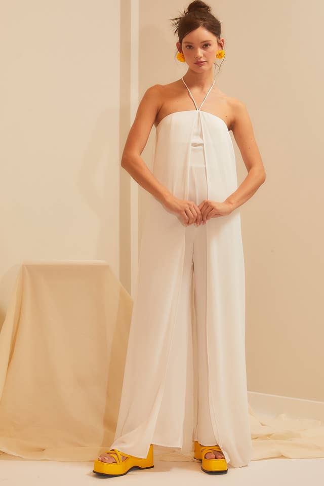 Main Strip – wholesale Jumpsuit - Dam – Crepe Med Draping Overlay och Breda Ben3