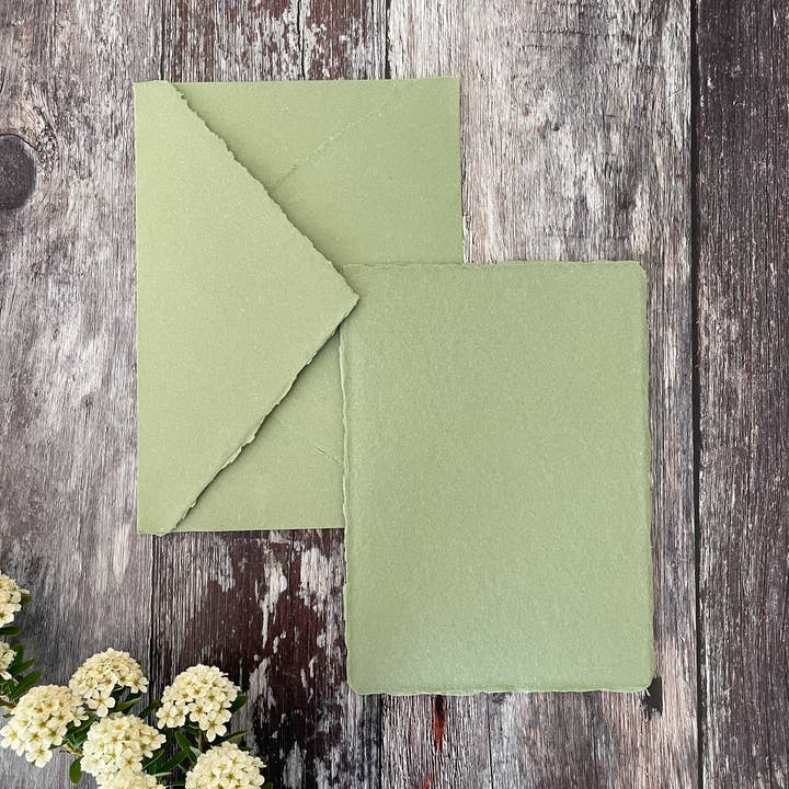 The Natural Paper Company – wholesale Envelopes – Sage Green Handmade Paper Envelope | Recycled Cotton Rag4
