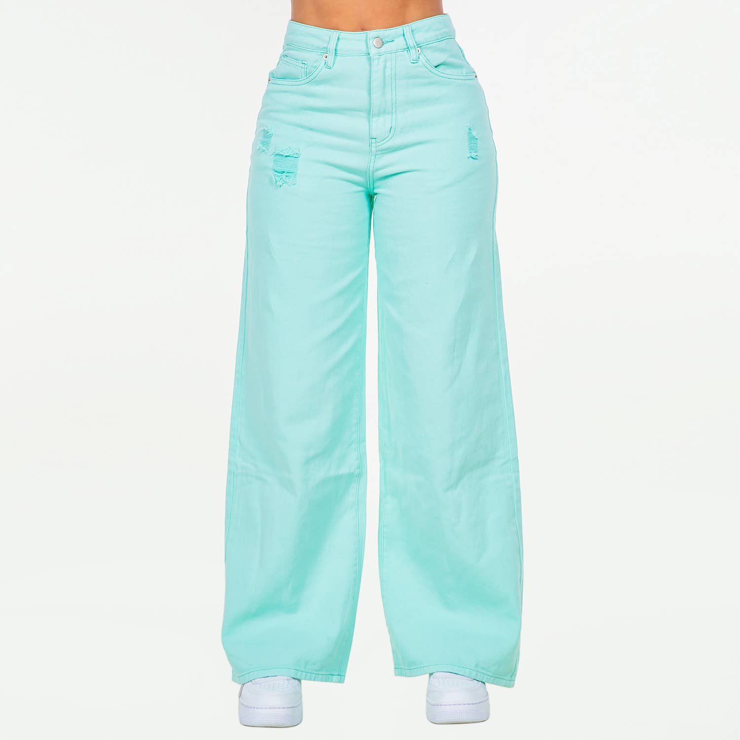 American Bazi - Venta al por mayor Vaqueros - Mujer - PANTALONES ANCHOS DESGASTADOS DE CINTURA ALTA - RJH303117