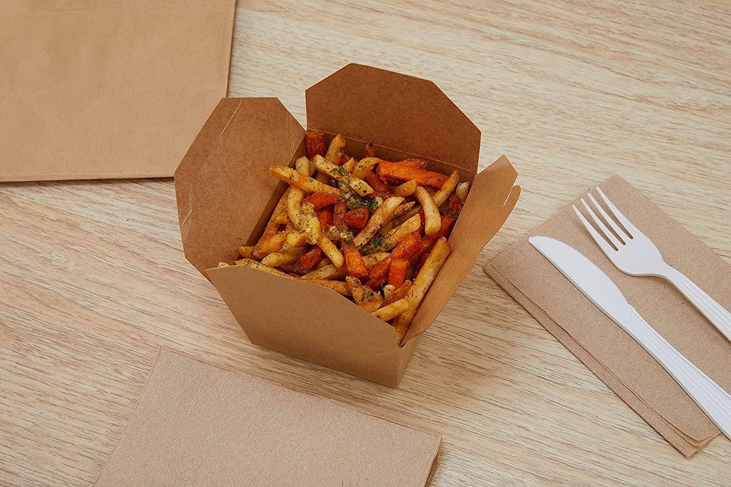 EcoQuality - Wholesale Food Storage Container - 26Oz Kraft Folded Paper Take Out Containers - Microwavable4