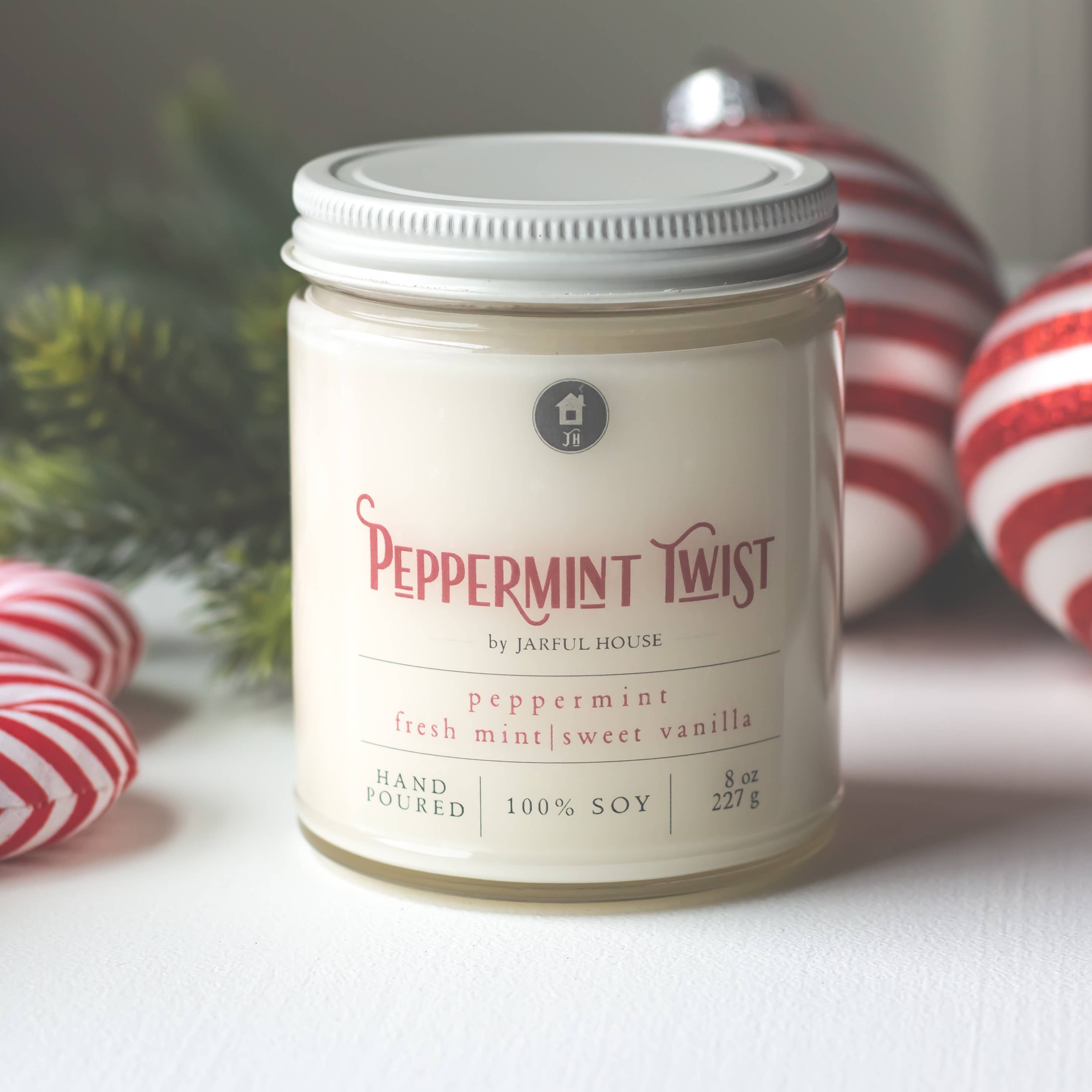 Jarful House - Wholesale Jar/Filled Candle - Peppermint Twist Christmas Soy Candle0