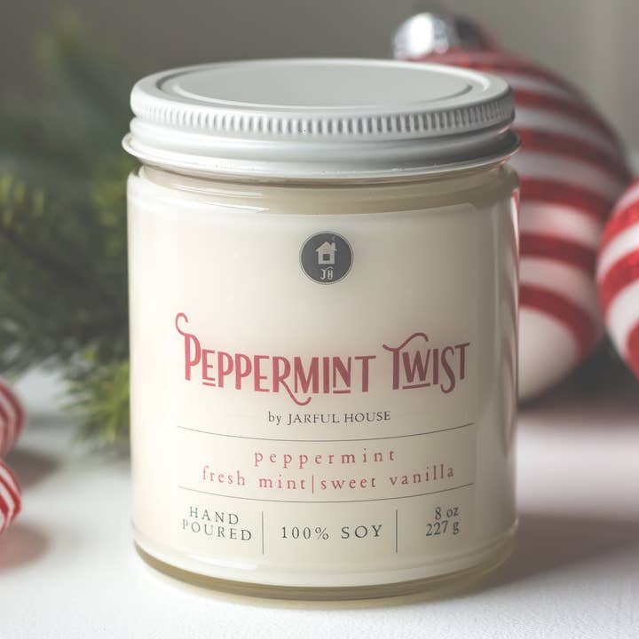 Jarful House - Wholesale Jar/Filled Candle - Peppermint Twist Christmas Soy Candle0