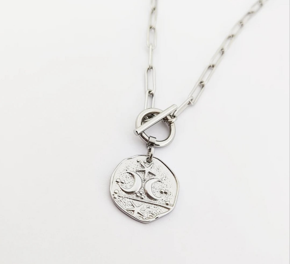 Misgraceful - Wholesale Pendant/Charm Necklace - Moon & Star T Bar Paperclip Chain Necklace - Gold or Silver3