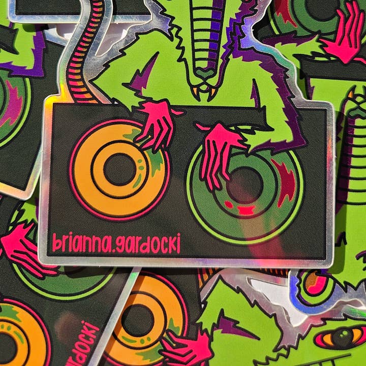 DJ Rattt Holographic Sticker for wholesale by Brianna Gardocki Art