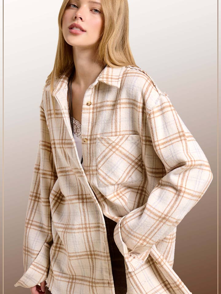 Camisas a cuadros de tela suave con botones lavados con minerales SRT1371-Mineral para venta al por mayor de La Miel