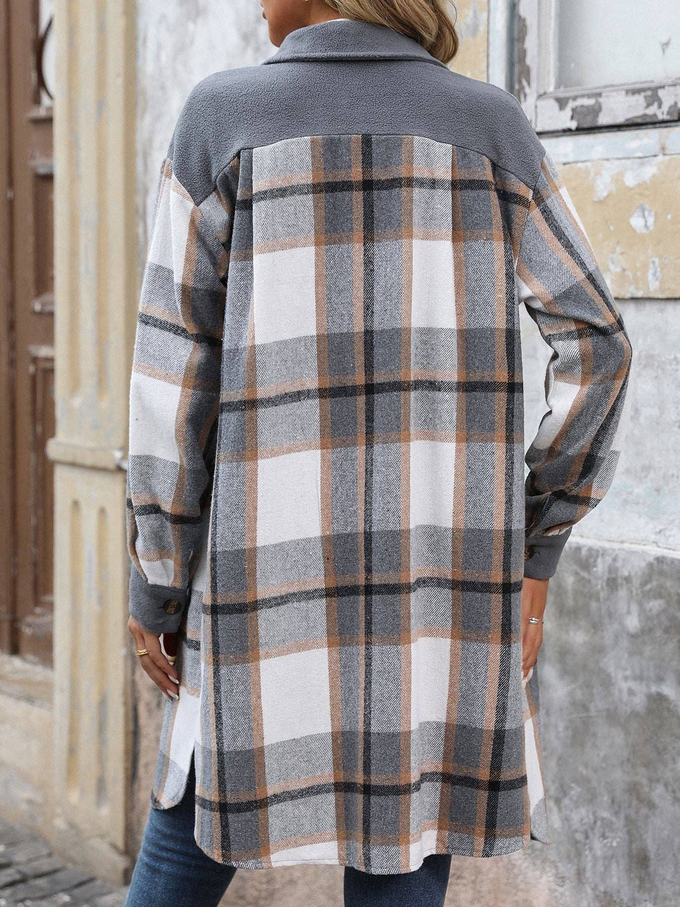 Suhkasana - Wholesale Shirt Jacket/Shacket - Women's - Plaid Shirt Jacket for Women - Long Button Front Coat17