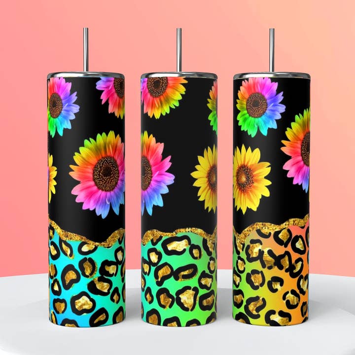 GOBELET À IMPRIMÉ NÉON, TOURNESOL ET GUÉPARD pour la vente par Bull Riders Mama & Co. Tumblers