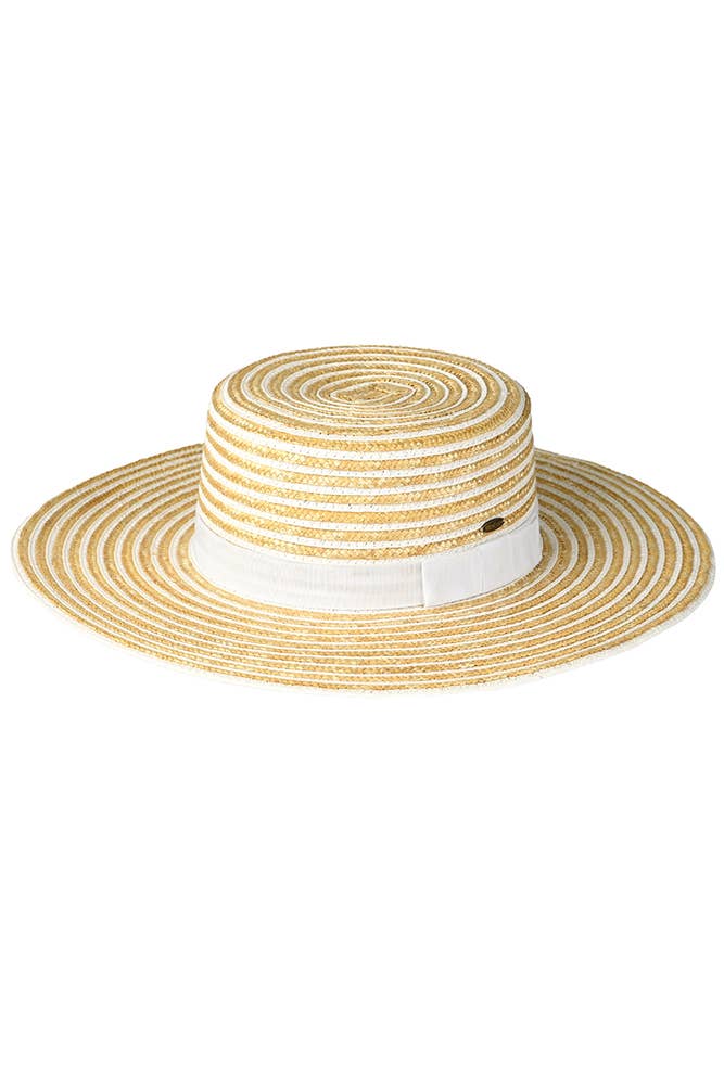 Hana - Wholesale Straw Hat - Women's - C.C Stripe Pattern Straw Boater Sun Hat5