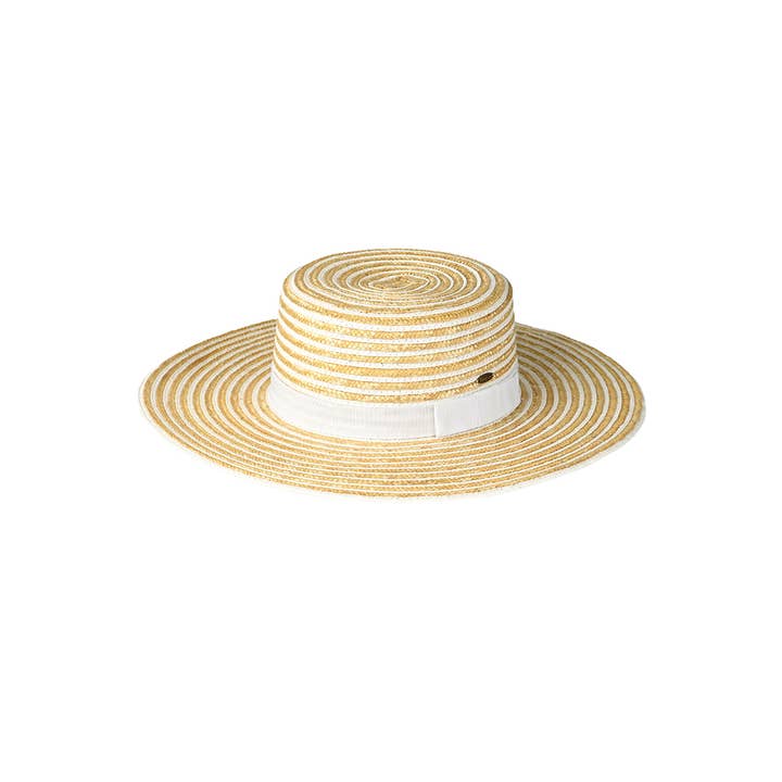 Hana - Wholesale Straw Hat - Women's - C.C Stripe Pattern Straw Boater Sun Hat5