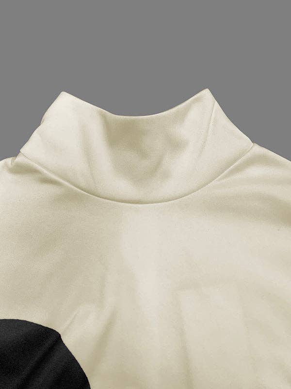 WHITE BLACK Long Sleeves Loose Pockets Polka-Dot Mock Neck Mini Dresses for wholesale on Faire10