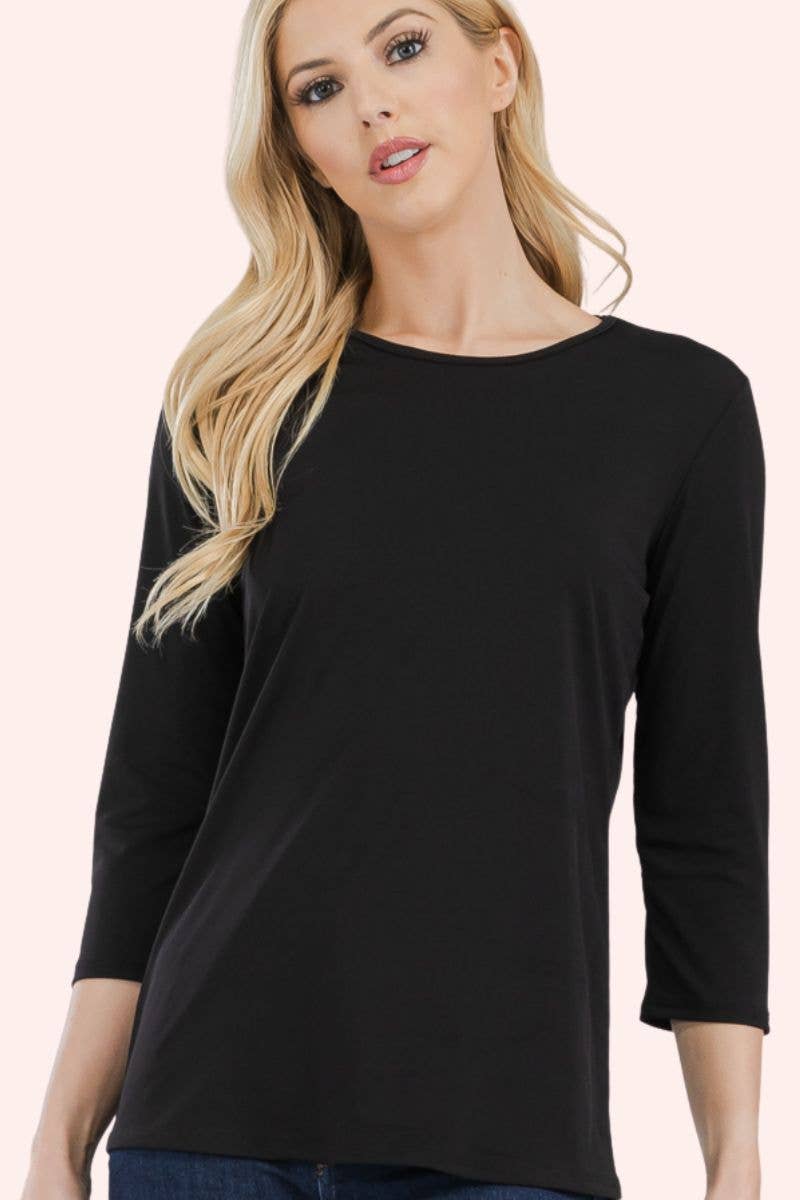 Celeste Clothing - Wholesale T-Shirt - Women's - CLASSIC 3/4 SLEEVE CREW NECK TOP -CT132144
