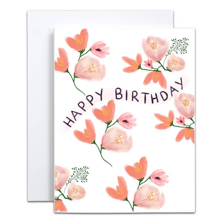 Biglietto di Auguri di Buon Compleanno con Fiori Rosa - Interno Vuoto per la vendita all'ingrosso da parte di mo.mitt