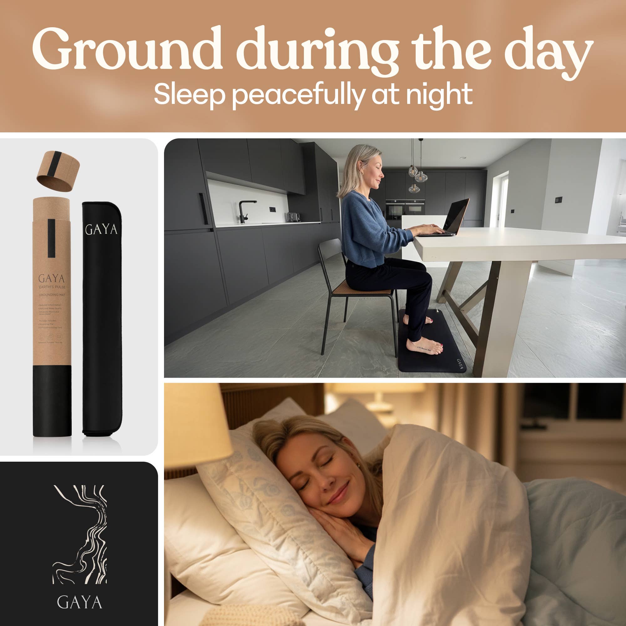 GAYA - Vente Tapis de yoga - Tapis de mise à la terre - Améliore le sommeil et réduit l'inflammation, Noir7