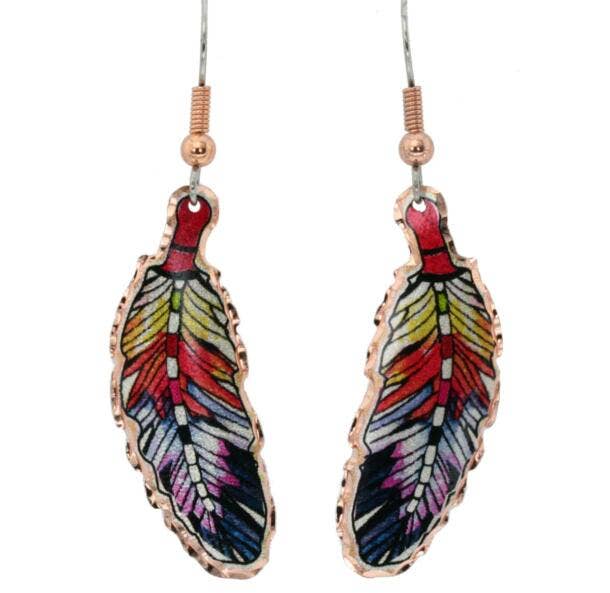 COPPER ARTS INC. – Brincos de argola por atacado – CA CF 14 Brincos de Pena de Cobre Coloridos0