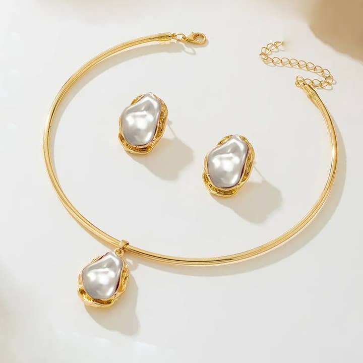 Your Beautiful Boutique - Vente Parures de bijoux - Ensemble Collier Boucles d'Oreilles Élégant en Imitation Perle2