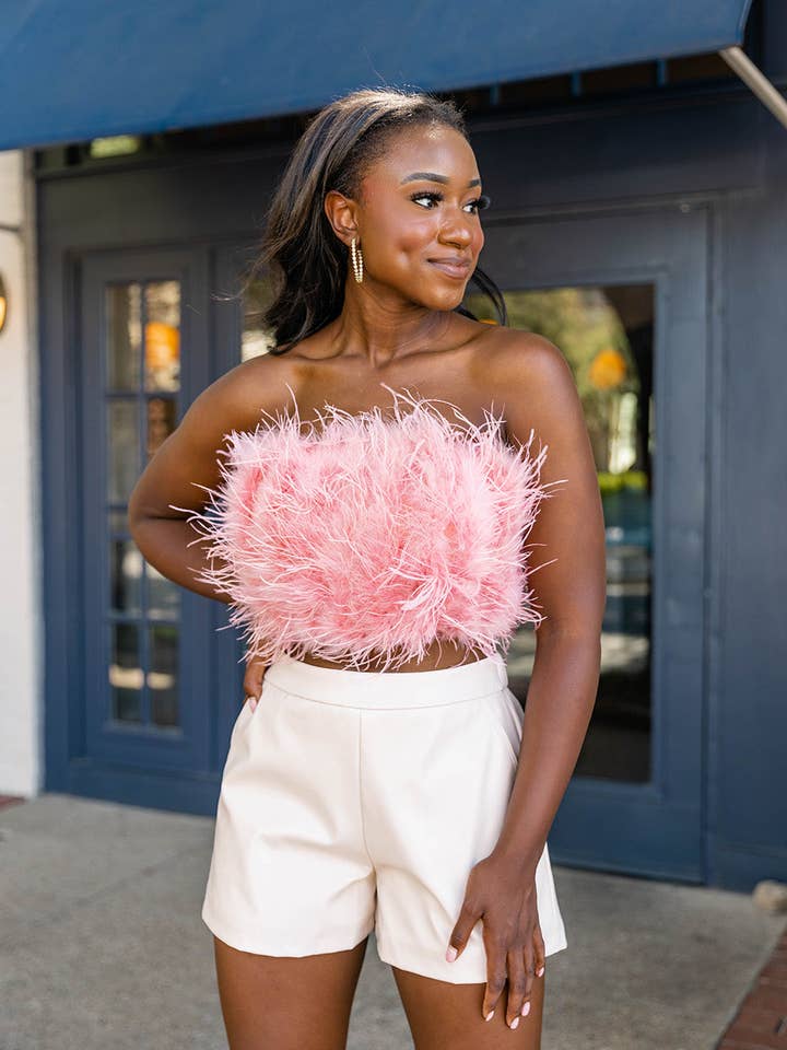 Fancy Strapless Feather Crop Top - Rose Gold for wholesale by My Joy Beauty