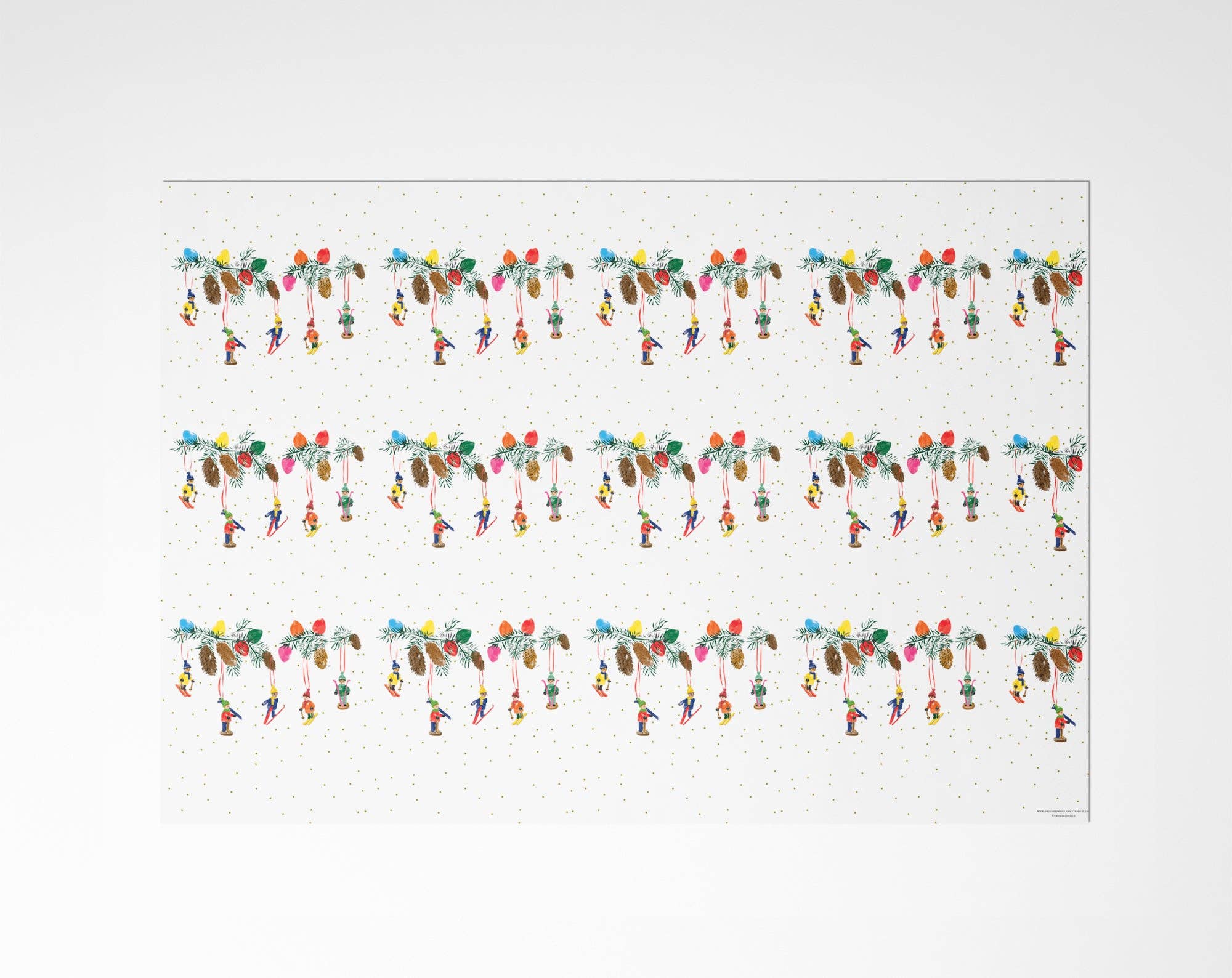Driscoll Design - Wholesale Flat Wrap - Skiers Ornaments Holiday Wrapping Paper1