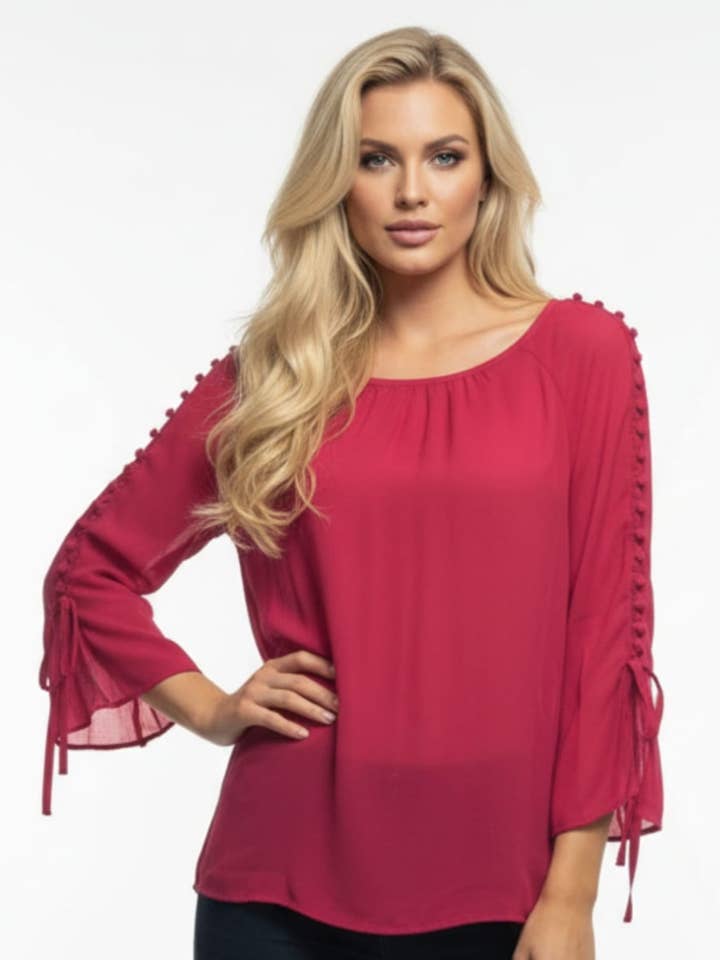 Zac & Rachel 3/4 Sleeve Boat Neckline Blouse for wholesale by New Yorker's Apparel