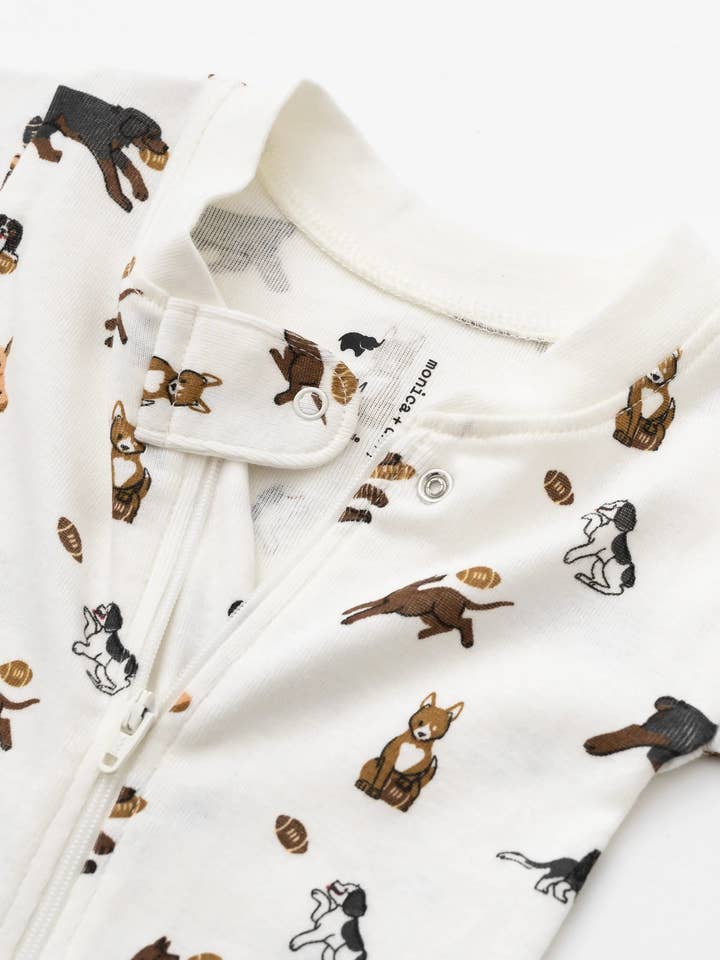 Monica + Andy - Wholesale Sleepsuit - Baby - One-Piece Baby Pajamas_Football Pups3