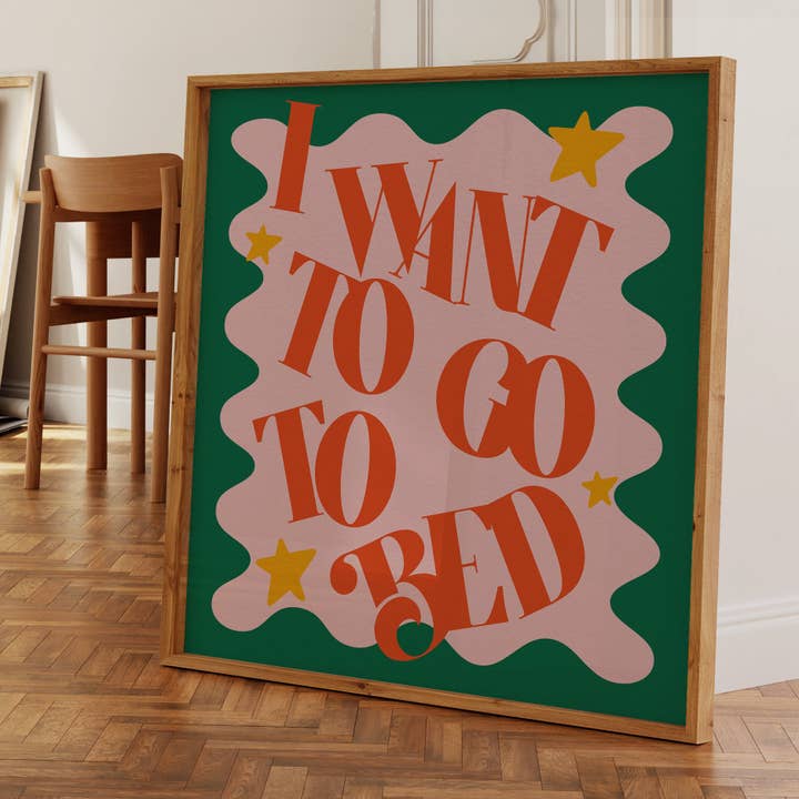 I Want To Go To Bed Square Print for wholesale by Pink Giraffe Print Co
