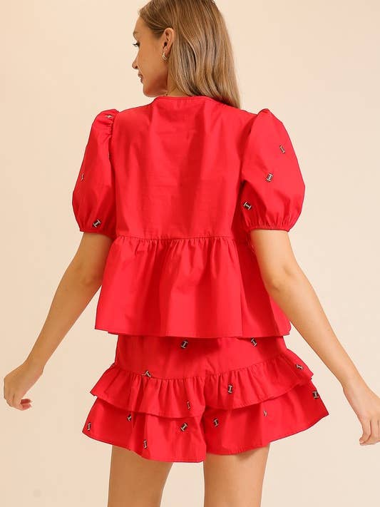 Twentyten - Wholesale Blouse - Women's - Short Sleeve Tie Top - MN30248