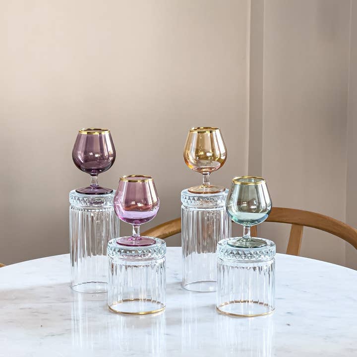 Alegria Glass - Venta al por mayor Vaso de chupito - Gafas de chupito con forma de globo de colores vintage Mona