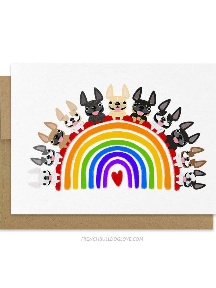 Frenchie Rainbow Grußkarte für den Großhandel von French Bulldog Love