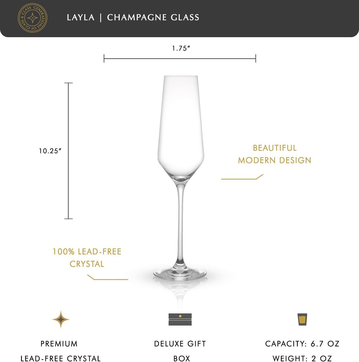 JoyJolt – wholesale Champagne flute – Layla Champagne Glasses 6.7 Oz set of 42