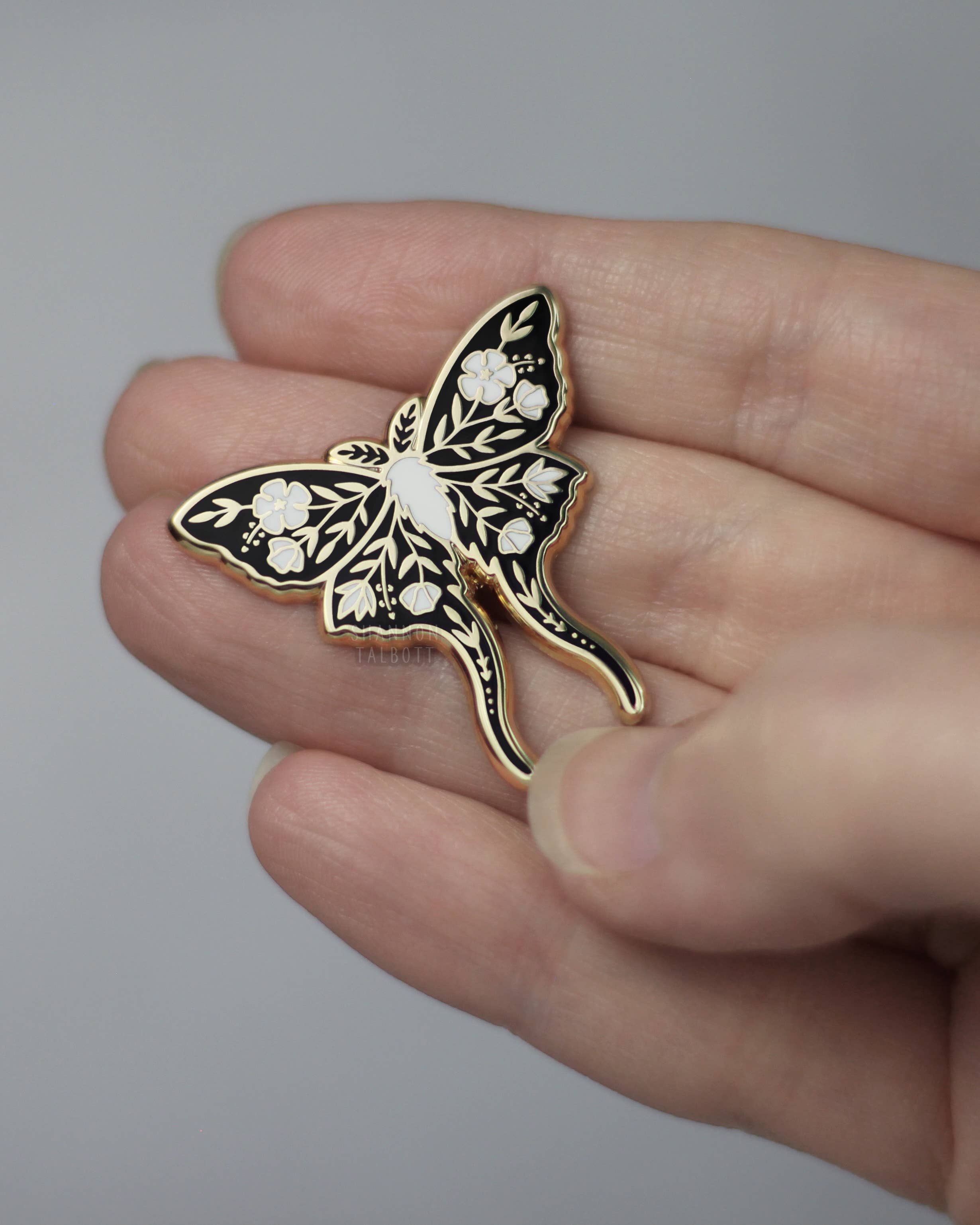Shannon Talbott - Wholesale Lapel Pin/Button - Luna Moth Floral Bug Butterfly Nature Goth Enamel Pin - Gold2