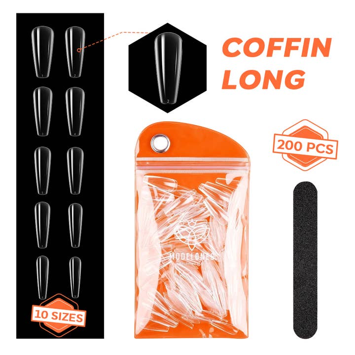Modelones - Wholesale Press-On/Fake Nails - 200Pcs Clear Coffin Full Cover Nail Tips