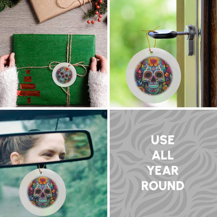 3dRose - Wholesale Ornament - 3dRose, A colorful sugar skull surrounded by flowers in graffiti style., Ornament4