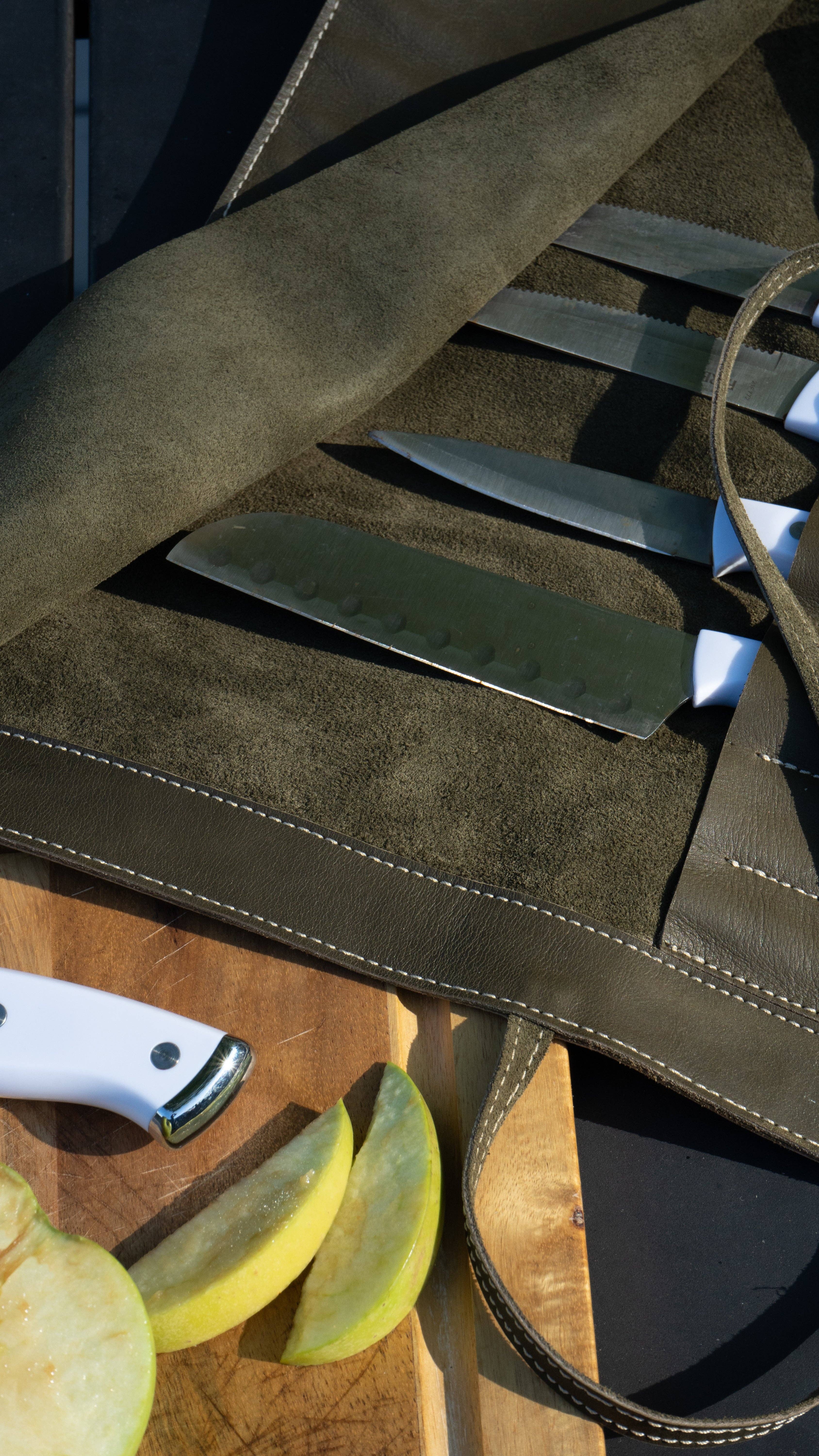 Green Leather Knife Roll for wholesale on Faire8
