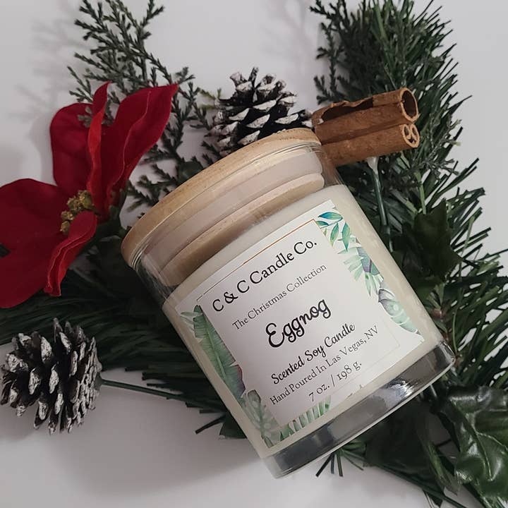 Äggtoddy Doftande sojaljus; Julljus; 100% sojakvax; Klart glasburk med trälock; Långsam Burning; Läckra doftljus, Boho Style. Bondgård för wholesale av C & C Candle Co