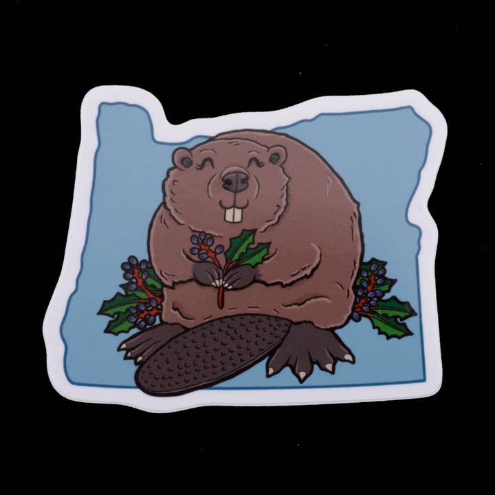 Sticker - Oregon State Beaver and Oregon Grape for wholesale by Thruhalia's Art