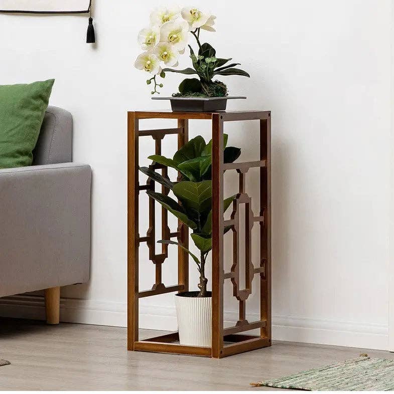 everythingbamboo - Venta al por mayor Soportes para macetas - Soporte de madera de bambú de primera calidad para decoración de plantas, estante tallado, elegante12