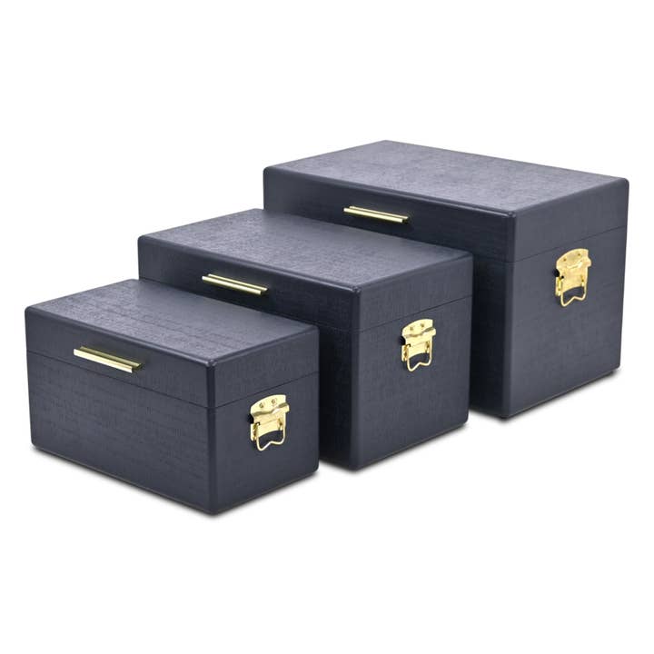Cheungs Home Decor - Wholesale Trunk - Sable Set of 3 Trunks with Gold Handles30
