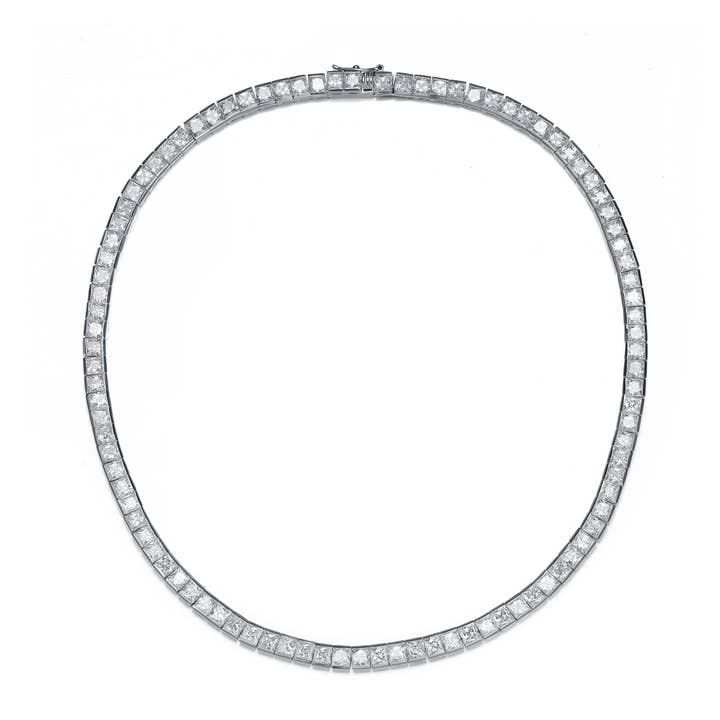 Collier de tennis Princess Eternity en argent sterling avec zircone cubique de 4 mm pour la vente par Genevive