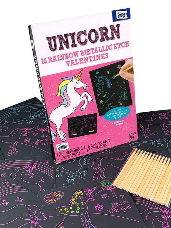 Unicorn Rainbow Metallic Etch Valentine's Cards for wholesale by Mello Smello