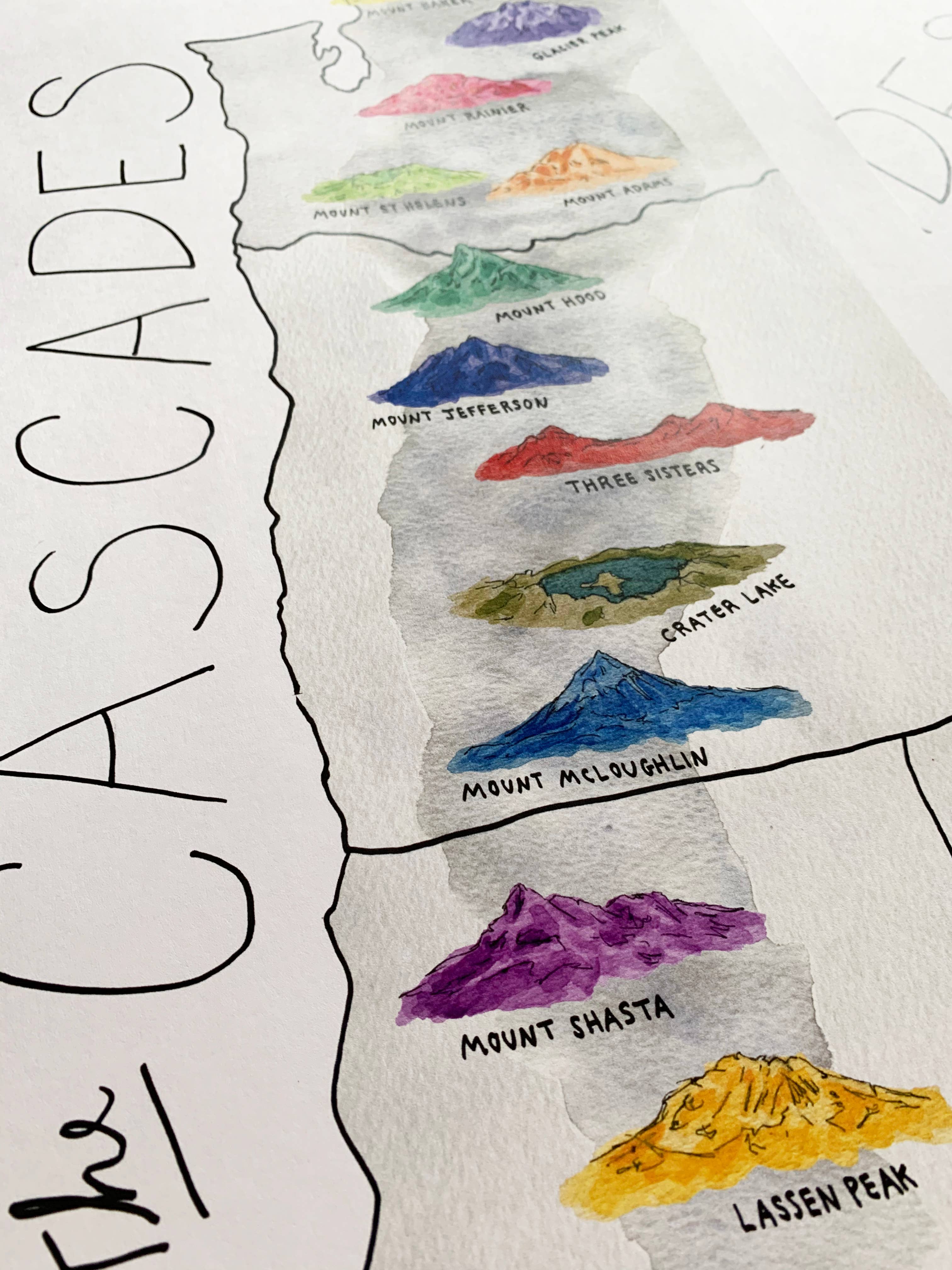 Amy Wike Illustration - Wholesale Art Print - Cascades Mountain Range Poster2