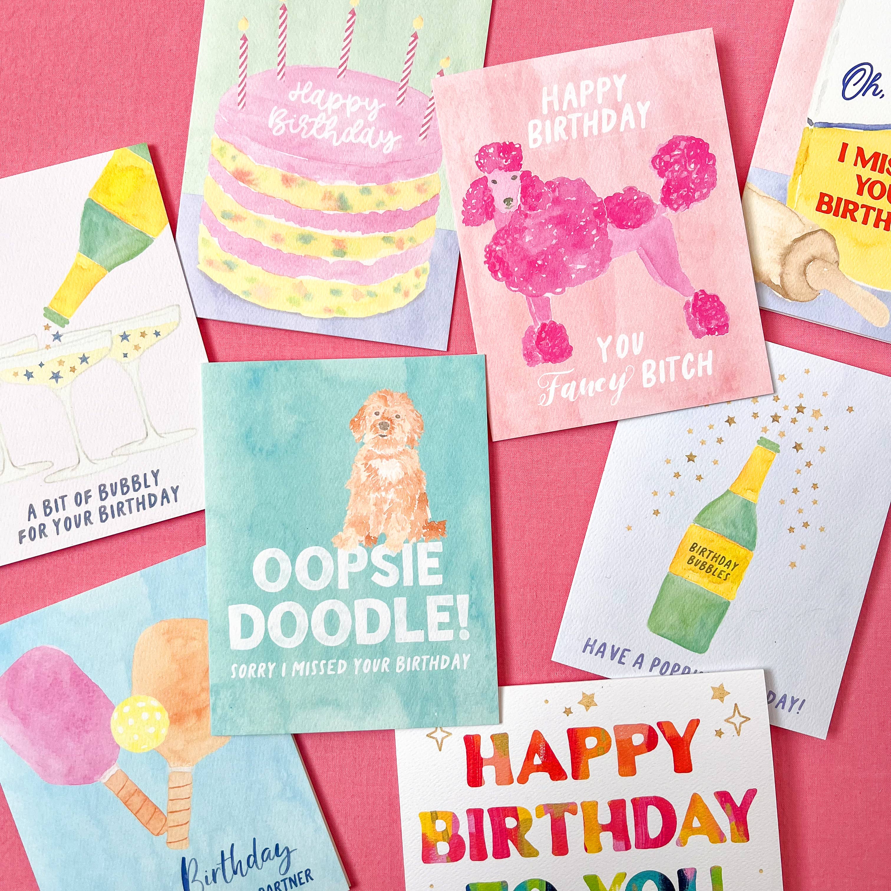 Gert & Co - Wholesale Birthday Card - Belated Birthday Goldendoodle Greeting Card | Oopsie Doodle3