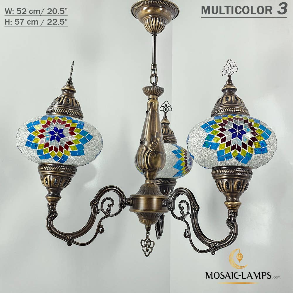 Mosaic Lamps – Candeeiro/lâmpada suspensa por atacado – Mosaico 3 Globo Feito à Mão Turco Marroquino Árabe Oriental Boh13